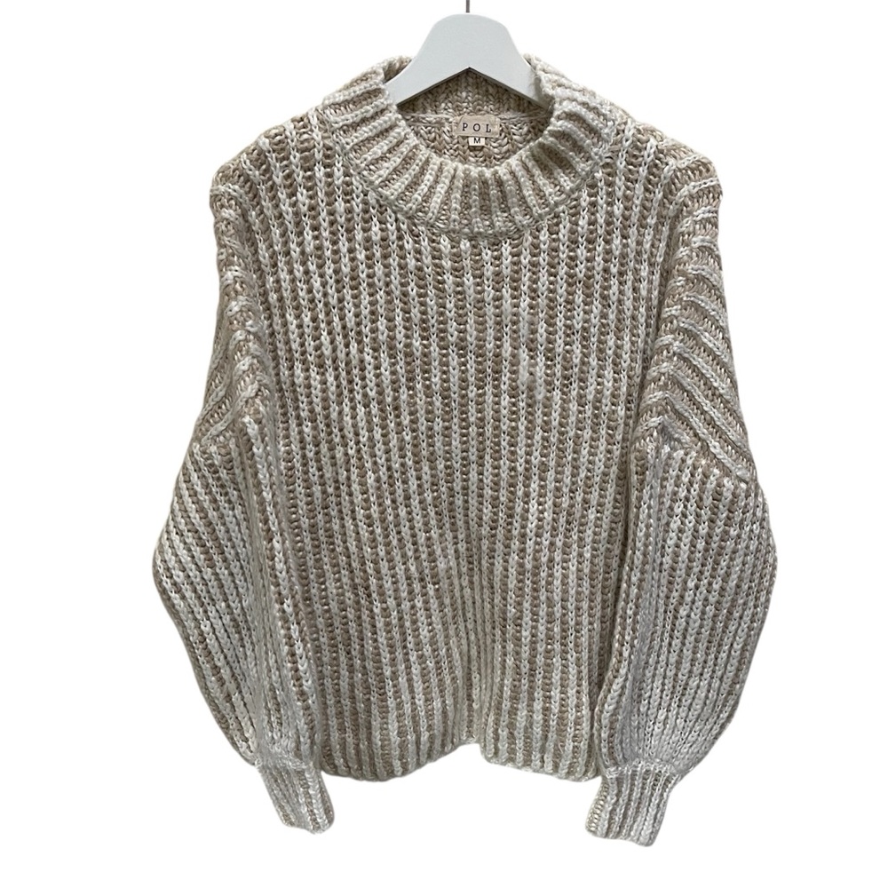 POL Atria Two-Tone Woven Wool Blend Mock Neck Sweater Size Medium - Picture 6 of 11